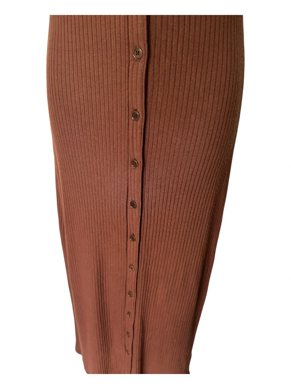 Reformation Chocolate Brown Ribbed Button-Front Midi Dress - Picture 6 of 11